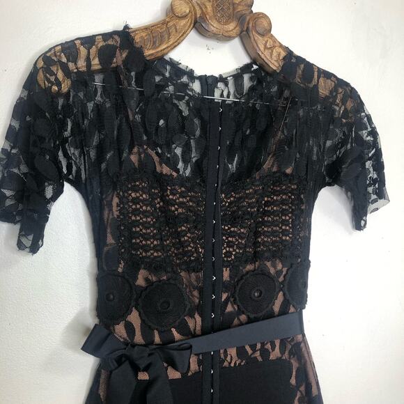 Anthropologie Byron Lars Carissima Dress Pencil Column Illusion Black Lace 0 - Picture 4 of 8